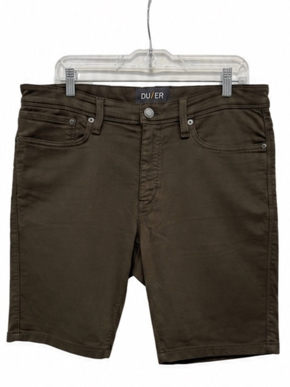 DU/ER N2X Slim Fit Shorts Mens 34 Olive Green Performance Stretch Casual